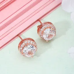 Bishty Fashion Stainless Steel Rose Gold Plated Cubic Zirconia Studded Contemporary Studs image 5