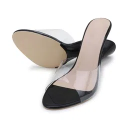 KALINI Colourblocked PU Kitten Sandals with Laser Cuts image 4