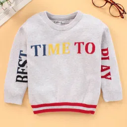 ToffyHouse Full Sleeves Flat Knitted Cotton Pullover Sweater Text Design - Grey-image-12