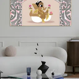 nestroots Pink & Grey Lord Ganesha Printed Religious Canvas Painting Wall Art-image-60