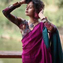 Moda Rapido Solid Pure Cotton Fusion Saree image 3