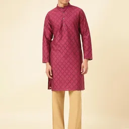 Fabindia Floral Woven Design Mandarin Collar Cotton Silk Straight Kurta-image-91