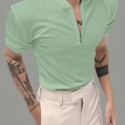 JUMPCUTS Self Design Henley Neck Short Sleeves Slim Fit T-shirt image 2