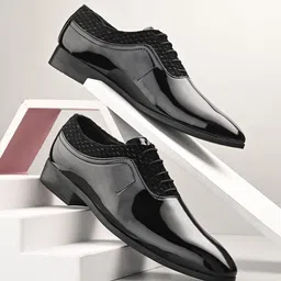House Of Pataudi Men Black Faux Leather Formal Lace Up Derby-picture-31