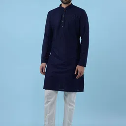 azania Floral Embroidered Thread Work Mandarin Collar Straight Kurta with Pyjamas-picture-39