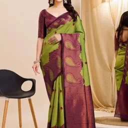 oxalis Paisley Woven Design Zari Banarasi Saree-picture-16