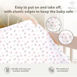 The White Cradle White & Pink Geometric Printed Cotton Fitted 120 TC Crib Sheets image 2