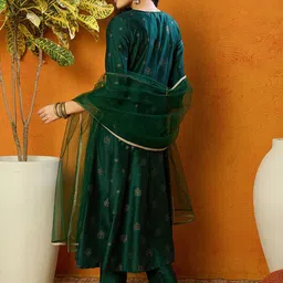 KALINI Floral Embroidered Panelled Sequinned Anarkali Kurta With Palazzos & Dupatta image 5