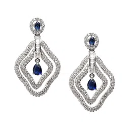 StileAdda Elegant Silver-Plated Diamond Shaped Cubic Zirconia Studded Drop Earrings image 4