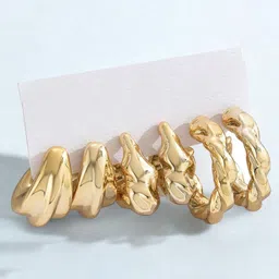 GOLDIWALA Set Of 3 Gold Plated Korean Teardrop Shaped Half Hoop Earrings image 4