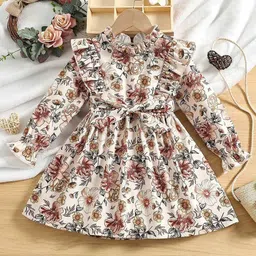 YK Girls Floral Printed Ruffled Bell Sleeves Fit & Flare Dress-picture-44