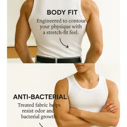 ROCKWELL Ribbed Cotton Breathable Active Fit Innerwear Gym Vests image 3