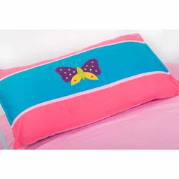Blooming Buds Butterfly Embroidery Single Cotton Bedsheet with Pillow Cover - Pink image 2