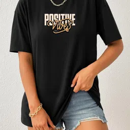 Women Black Trendy Graphic Printed Drop Shoulder Oversized T-Shirt-image-65