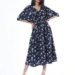 CORSICA Women Floral Print Gathered or Pleated Midi Dress-image-48