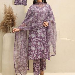 DIVASTRI Women Floral Printed Regular Beads and Stones Kurta with Trousers & Dupatta-picture-40
