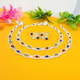 AamNa Enterprises Silver-Plated Stone-Studded & Beaded Jewellery Set-picture-16