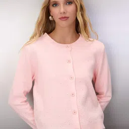 Trendyol Women Round Neck Cardigan with Embellished Detail-picture-16