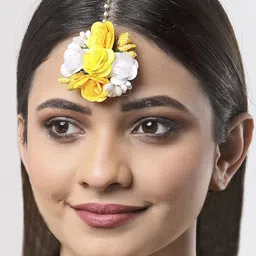 ZENEME Gold-Plated Artificial Beads Studded Maang Tikka Head Jewellery image 5