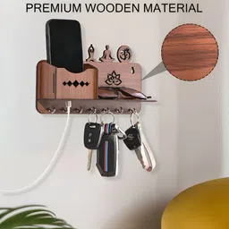 Kuber Industries Brown Wooden 7 Hooks Key Holder image 3