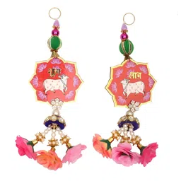 PROKART Pink & Green 37303408 Beadsed Shubh Labh Wall Hangings Festive Decor-picture-34