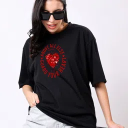 TQH Women Pack of 2 Typography Printed Round Neck Oversized T-shirts image 2