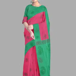 The Chennai Silks Women Ethnic Motifs Printed Mirror Work Block Printed Saree-image-50