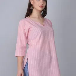 Maadwara Striped V-Neck Thread Work Thread Work Kurti image 2