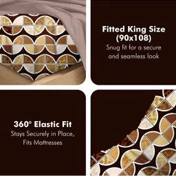 A Homes Grace Brown & White Geometric 120 TC King Bedsheet with 2 Pillow Covers image 2