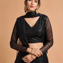 Zeel Clothing Embroidered Sequinned Semi-Stitched Lehenga & Unstitched Blouse With Dupatta image 5