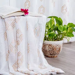 Parda Online White & Gold Toned 2 Pieces Geometric Printed Linen Long Door Curtain image 3