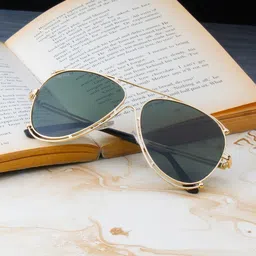 Ted Smith Unisex Green Lens & Gold-Toned Aviator Sunglasses with-picture-27