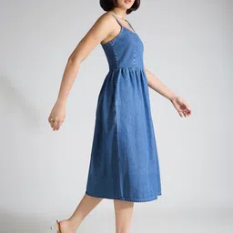 TARAMA Women Square Neck A-Line Midi Dress image 4