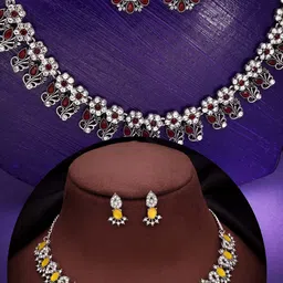 DIVASTRI Set Of 2 Silver Plated American Diamond Studded Jewellery Sets-image-35