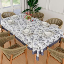 Aura Cream-Coloured Floral Anti-Slip Cotton 6-Seater Table Cover-picture-43