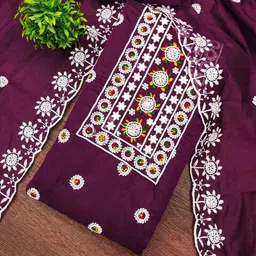 Violet Chanderi Cotton Embroidered Dress Material with Dupatta Kalini image 4