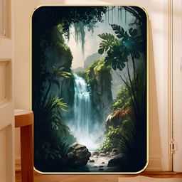 Livin'luxe Black & Green Mystic Waterfall Printed Wooden Wall Art-picture-44