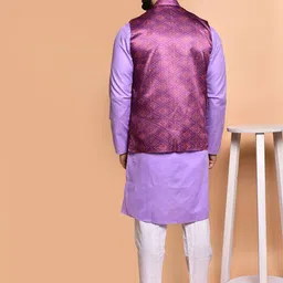 PRINTINDIA Mandarin Collar Pure Cotton Straight Kurta With Trousers & Nehru Jacket image 5