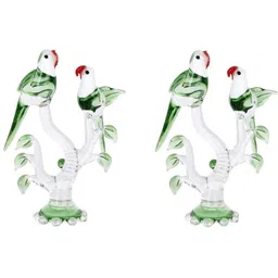 1ST TIME Green Glass Parrots On Stems Glossy Bedroom 2 Pieces Showpieces 6.7inch-picture-41