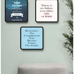 Aura Blue & Pink 3 Pieces Abstract Printed Wood Motivational Quotes Wall Art-picture-14