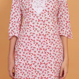 Trendzmy Floral Printed Mandarin Collar Cotton Straight Kurta With Palazzos image 3