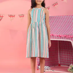 Rain & Rainbow Girls Striped Pure Cotton Round-Neck Fit & Flared Ethnic Dresses-picture-39