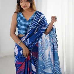 Kalista Women Striped Mirror Work Pure Chiffon Saree image 2