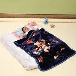 Monte Carlo Navy Blue & Beige Cartoon Characters Mild Winter 550 GSM Single Bed Blanket image 3