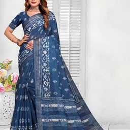 Fevinaa Ajrak Block Zari Linen Blend Block Print Saree-picture-21