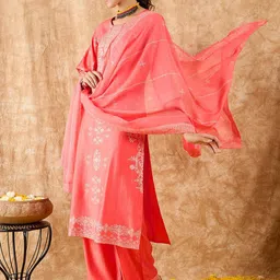 Indo Era Ethnic Motifs Printed Straight Liva Kurta with Palazzos & Dupatta image 4