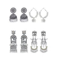 PRIVIU Set of 4 Silver-Plated Dome Shaped Jhumkas Earrings image 2