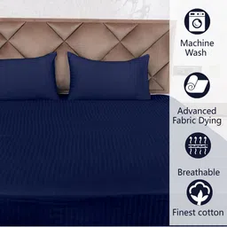 AJISH Blue Striped 300 TC King Bedsheet with 2 Pillow Covers image 4