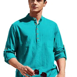 Navkanj Band Collar Roll-Up Sleeves Straight Short Kurta-picture-11