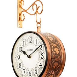CRAFTEL Rose Gold-Toned Floral Textured Analogue Metal Round Vintage Wall Clock-picture-17